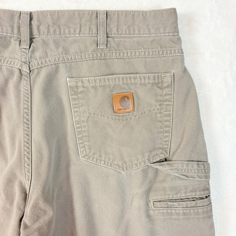 Carhartt Pants Men Sz 38x34‎ B159-MUS Mushroom Tan Canvas Carpenter Work Loose